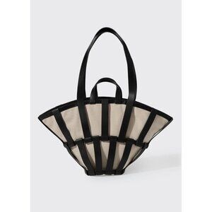NEW WITH TAGS Hereu Encant Caged Leather and Canvas Tote Bag Black Ivory